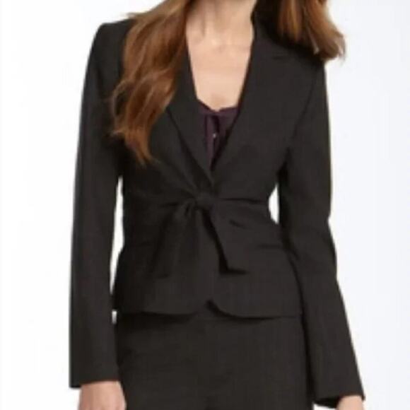 Theory Galina Linen Blazer Center Tie Black Career Office Twee School Preppy - Picture 1 of 7